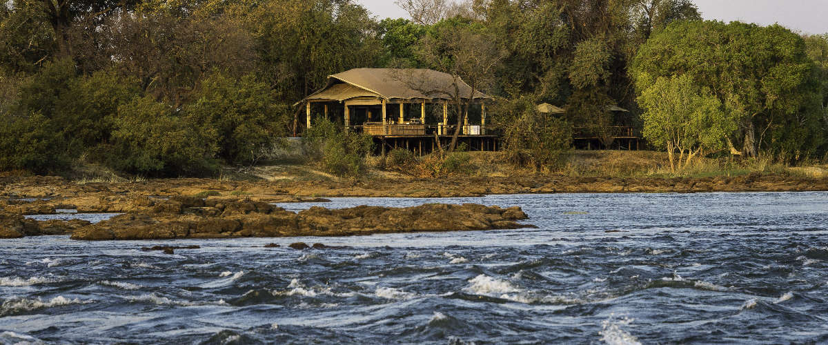 Luxury tented suite at Toka Leya Camp overlooking the Zambezi River in Zambia